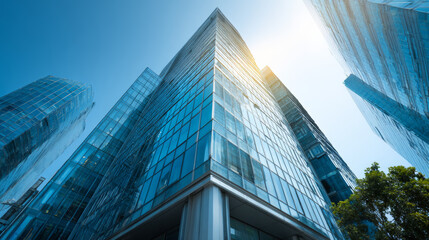 Business center building, 3D. White modern building with glass windows, for rent office, premises, development, and real estate investment. City high-rise building. Vector