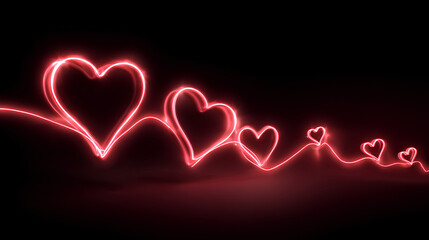 day hearts neon lights trail, shiny glowing heart romantic love design element Stock Illustration