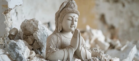 Obraz premium Serene Buddha Statue Amidst Ruins, a Symbol of Resilience