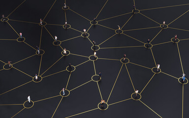Group of people connected with lines using smartphones. People connected by social media. Modern connection technology concept for business, innovations and network fast communication.