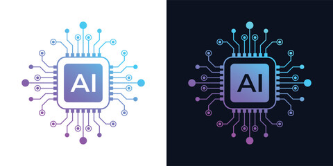 Artificial Intelligence AI Chip in Human Brain. Artificial Intelligence icon with Machine learning, digital skills, generative AI, AI technology, algorithm, virtual intelligence concepts