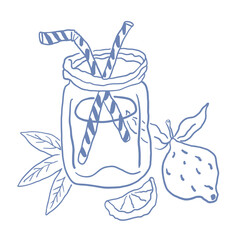 jar of lemonade in hand drawn style in vector. Elements for design advertisement stickers posts poster print postcard banner menu decor backgrounds