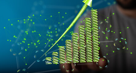 Visual representation of business growth, showing an upward trend with data analysis chart.
