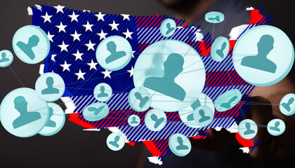 Obraz premium Illustrative image showing a network of people across the United States.