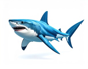 Obraz premium Realistic 3D rendered inflatable shark toy with detailed textures and vibrant blue color, designed for aquatic theme decorations or educational displays