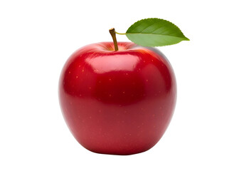 Shiny Red Apple with Green Leaf and Stem.