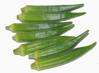 Fresh green okra isolated on white background 