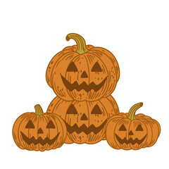 Original hand-drawn illustration of Halloween autumn pumpkins in a minimalist style. Illustrations for posters, cards, and graphic design.