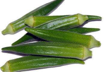 Fresh green okra isolated on white background 
