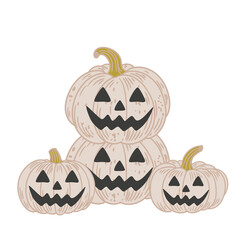 Original hand-drawn illustration of Halloween autumn pumpkins in a minimalist style. Illustrations for posters, cards, and graphic design.