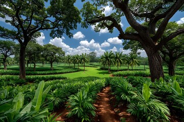 Exotic garden with lush vegetation high resolution picture.