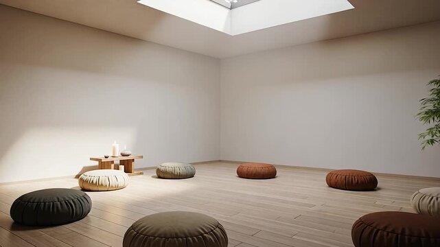 Serene Meditation Room with Skylight and Cushions for Peaceful Practice