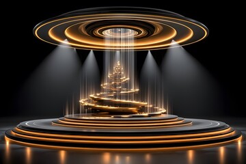 Futuristic podium with light rays effect high resolution picture.