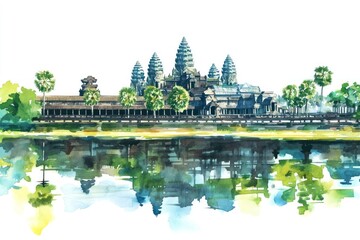 Fototapeta premium Angkor wat in Cambodia watercolor landmark angkor.