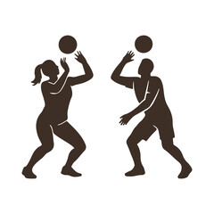 Volleyball Players Icon Set, Silhouette of Man and Woman Playing Volleyball Active, Dynamic, Sporty Design.