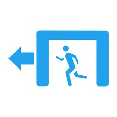 ICON OF A PERSON RUNNING OUT OF A BUILDING OR HOUSE