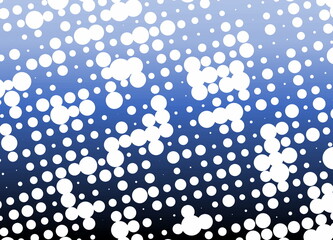 This image displays an abstract pattern composed of numerous white dots or circles of varying sizes. These dots are placed on a gradient background that transitions from a light blue or cyan at the to