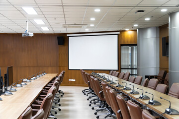 Interior conference room, meeting room, boardroom, Classroom, Office, with white projector board.