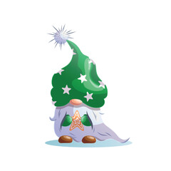 Christmas Gnome Holding Star-Shaped Cookie. Vector Festive Holiday Decoration
