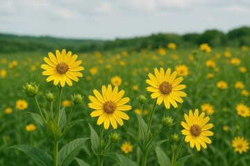 Obraz premium Vibrant yellow flowers bloom beautifully.