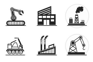 Industrial Icons Set Machinery and Factories.
