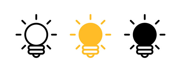 A set of light bulb icon on white background. Outline, colored and flat style vector design.