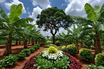 Fototapeta premium Sunny tropical garden scenic pathway high resolution picture.