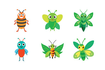 set of funny cartoon insects