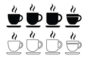 Minimalist Coffee and Tea Cup Icon Set – Vector Silhouettes of Disposable and To-Go Drink Containers.