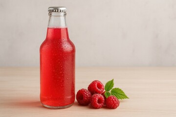 Refreshing raspberry beverage bottle