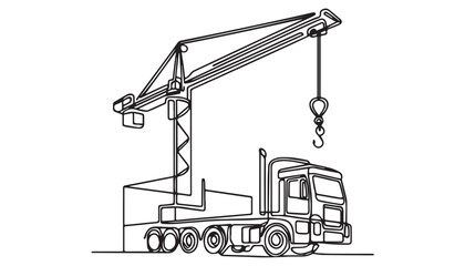 Continuous one single minimal line drawing construction truck
