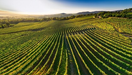 Fototapeta premium aerial view of vineyard rows lush green grapes sunny day 2014 harvest