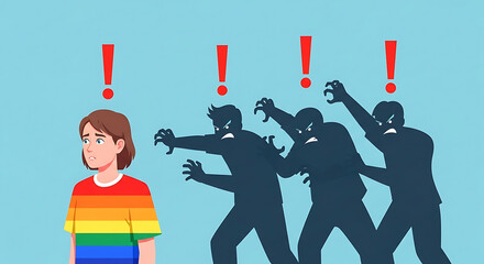 Conceptual artwork of fear, discrimination, and prejudice against the LGBTQ+ community in