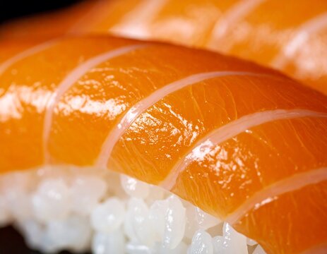 Close-up of salmon sushi pieces