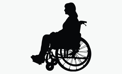 Woman in wheelchair, side profile, sitting pose, woman silhouette wheelchair furniture.