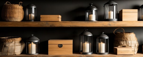 Rustic Shelves with Candle Lanterns, Home Decor, Interior Design