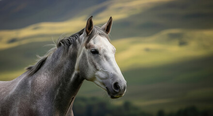 Obraz premium A graceful horse posing in a serene countryside landscape