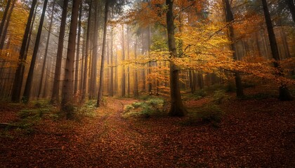 capturing autumn s embrace a serene forest backdrop for creative portraits with soft diffused lighting and