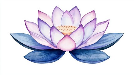 Fototapeta premium Beautiful watercolor illustration of a serene lotus flower, symbolizing purity and tranquility in nature.