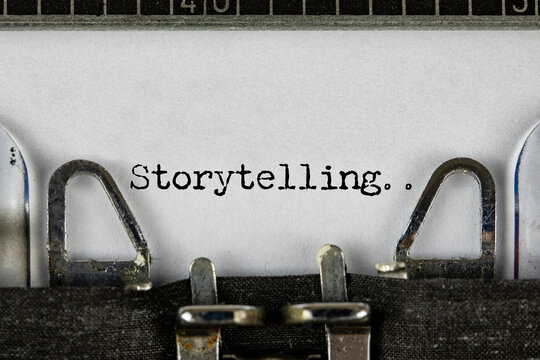 My Story, storytelling and once upon a time typed words on a vintage typewriter. Close up.