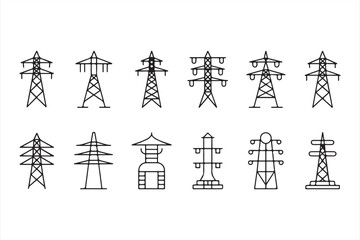 Set of Electrical Infrastructure Icons, Transmission and Power Lines