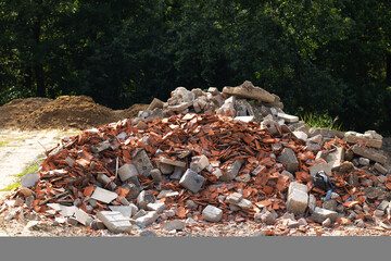 Construction Debris Pile with Broken Bricks and Concrete