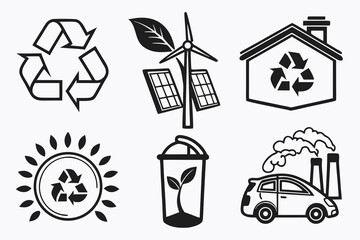 Ecofriendly Icons Recycling Renewable Energy and Sustainable Living.