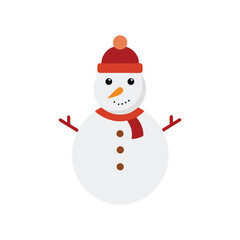 Happy Snowman with Christmas Decorations on White Background