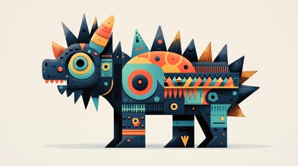A vibrant, abstract illustration of a mythical creature, blending colors and shapes inspired by ancient designs.