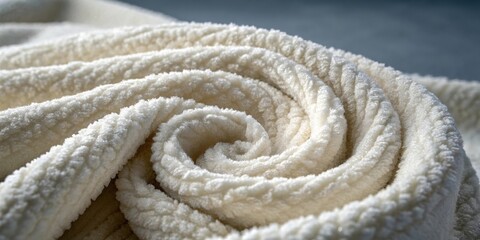 Close up of a soft textured cream colored fabric spiral