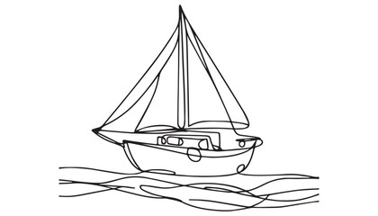 Continuous one single minimal line drawing sailboat