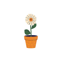 Daisy in Pot: Botanical Illustration, Flower Pot Design, Minimalist Plant Art