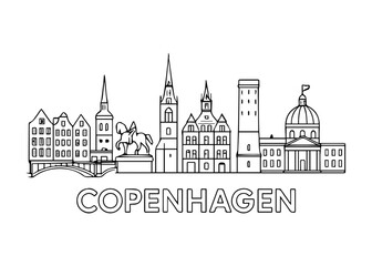 Obraz premium Copenhagen city skyline vector on white background Vector line city skyline
