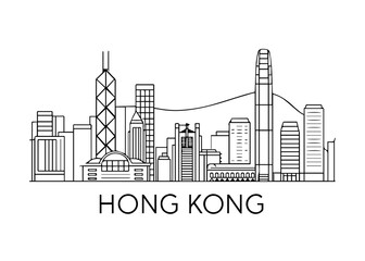 Fototapeta premium Hong Kong city skyline vector on white background Vector line city skyline